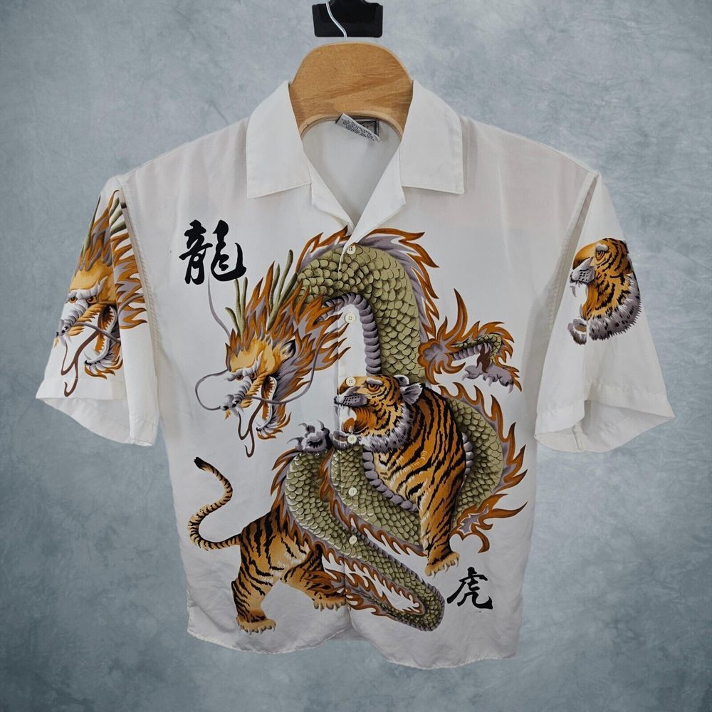 VTG 2001 Kudi‎ Collection Men's Button-Up Shirt Dragon vs Tiger Fight Size Large